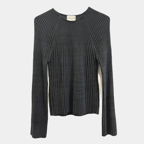 LouLou Studio Black Ribbed Silk Pullover Sweater TopWomen's Size Large